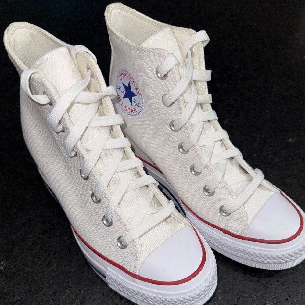 NEW CONVERSE CHUCK TAYLOR ALL STAR WHITE WEDGE PLATFORM HIGH TOPS SNEAKERS 7.5 - Picture 4 of 12
